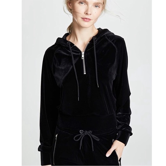 rag & bone Tops - Rag & Bone Velvet Black Cropped Hoodie Relaxed Fit Sweater Small